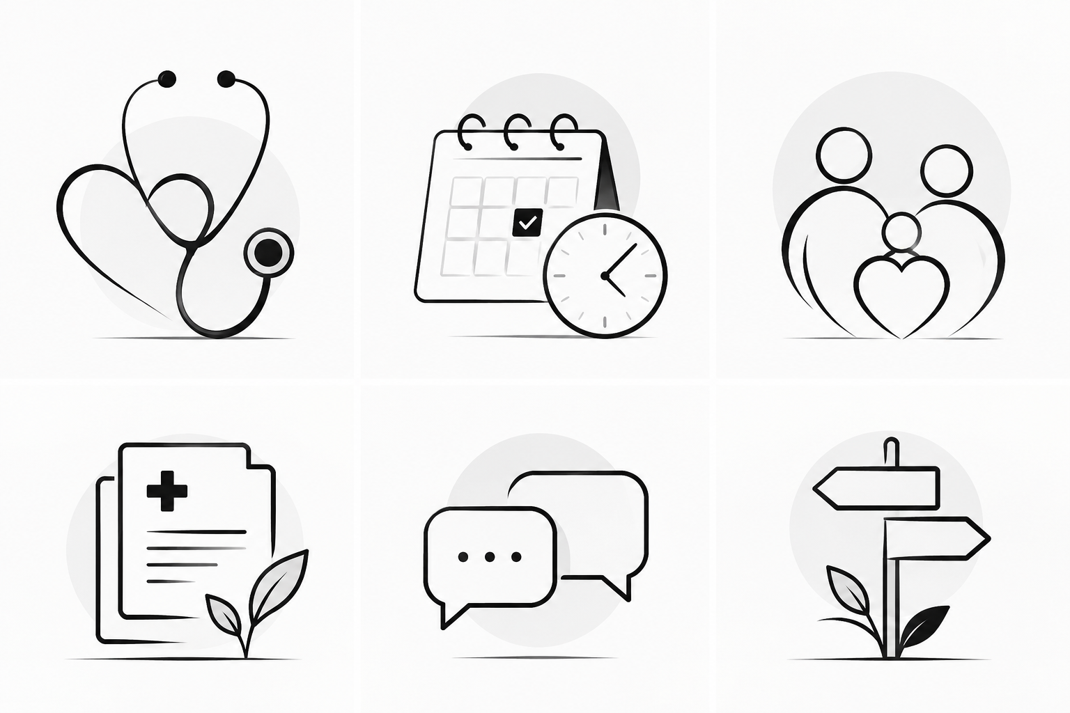 Kontakt Medisinske symboler for konsultasjon, timeavtale, familie, dokumenter og kontakt